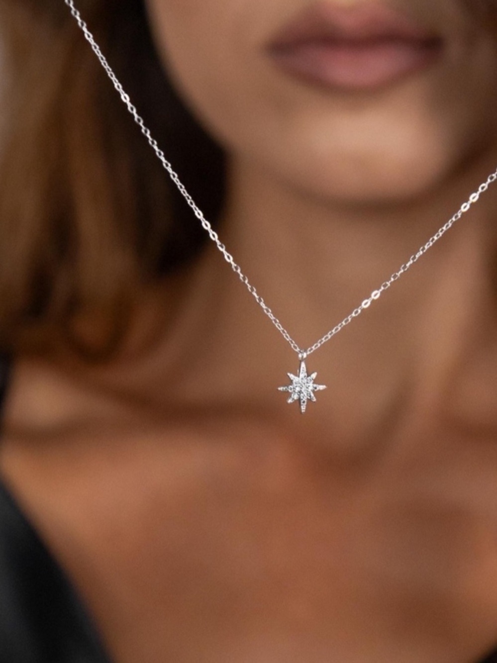 925 Sterling Silver Starburst Pendant Necklace
